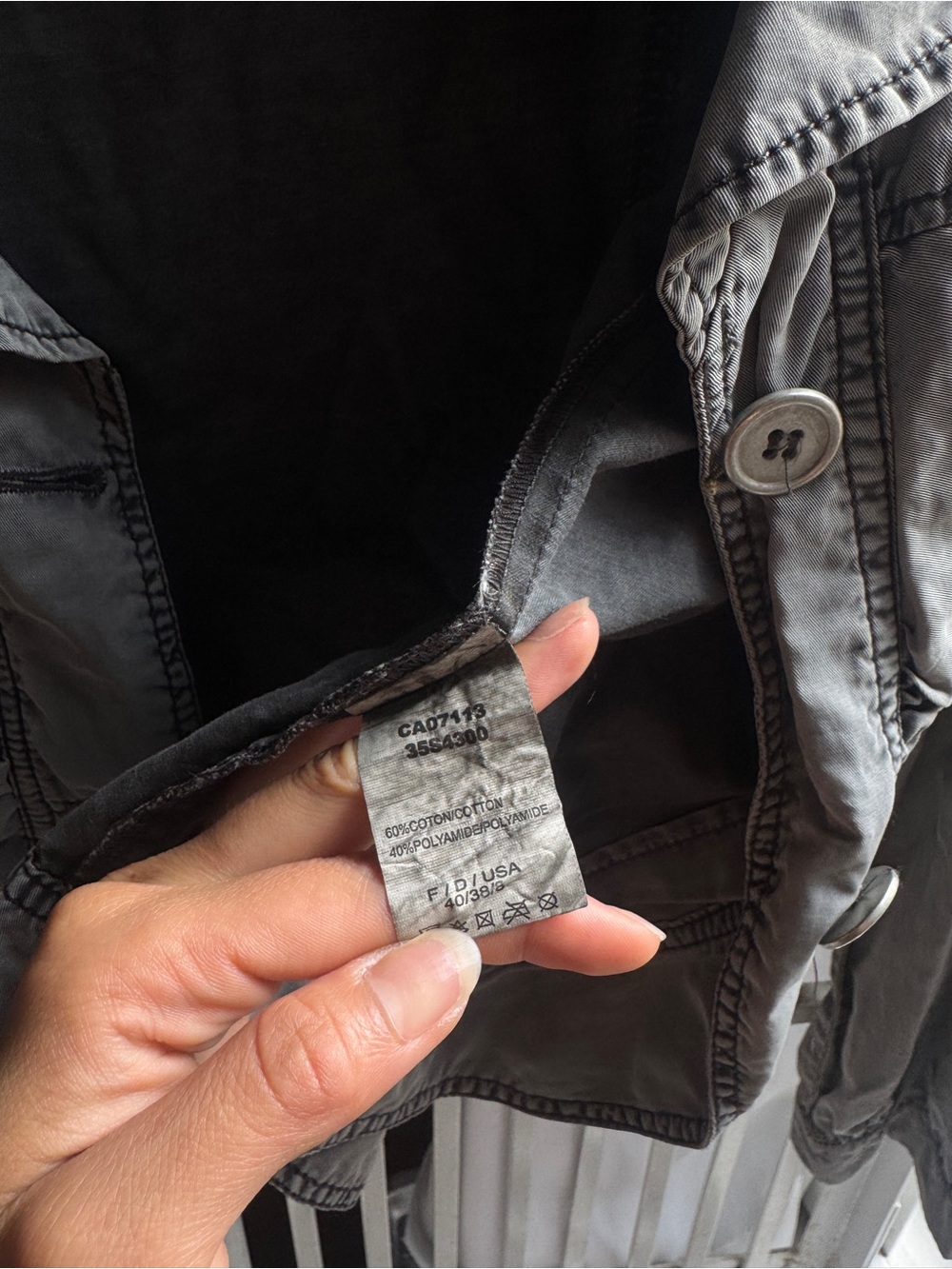 French cotton Women's Gray Button-Front Jacket - Picture 4 of 6